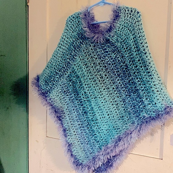 Hand Crochet Other - NOT FOR SALE OOAK Poncho with eyelash yarn trim